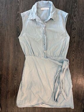 Mango Chambray Denim Wrap Dress Mini Sleeveless Size XS
